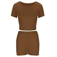 thumbnail image 4 of REORIAFEE Women Two Piece Outfit Summer Workout Set Disco Outfits Women's Fashion Fashion Sporty Wind Short Sleeve Shorts Two Piece Set Suit Brown L, 4 of 6