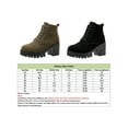 thumbnail image 2 of Fangasis Womens Leather Boot Lug Sole Booties Chunky Heel Ankle Boots Outdoor Anti-Slip Winter Shoes Army Green 6, 2 of 9
