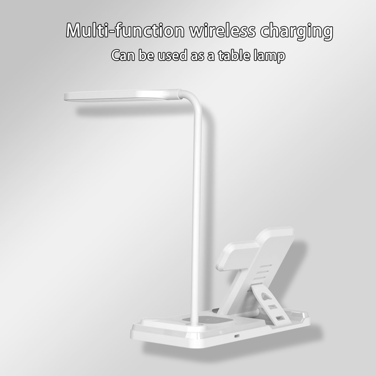 4-in-1 Wireless Charger Desk Lamp with 15W Fast Charging for Mobile Phone, Watch & Headset, Foldable Night Light, Type-C Interface, Eye Protection, Adjustable Brightness, Black White