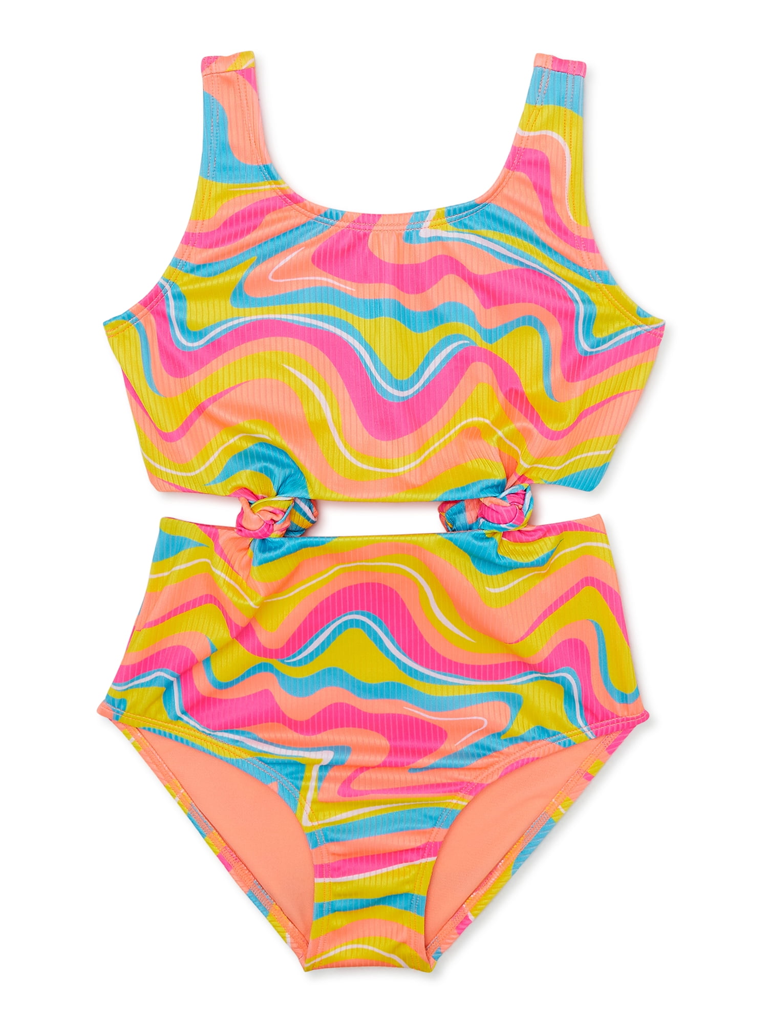 Breaking Waves Girls OnePiece Cut Out Ribbed Swimsuit, Sizes 716