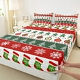 thumbnail image 3 of Homewish Vintage Xmas Tree Bed Sheets, Tribal Western Christmas King Sheets, Green Red Santa Claus Socks Sheet Set, Lightweight Room Decor, 4pcs, 3 of 7