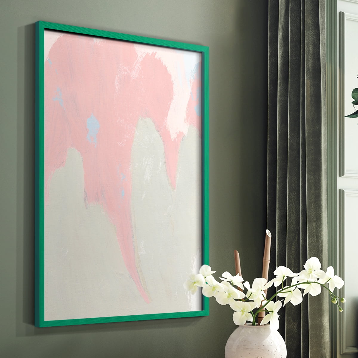 Blushing Abstract IV Framed Print in Green Solid Wood Framed Print No Nail Hanging