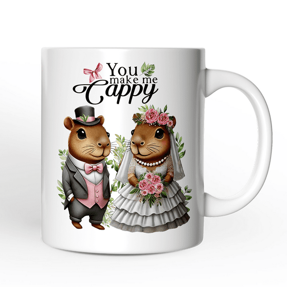 Cute Married Couple Capybara Personalized Mug, You Make Me Cappy Romantic Wedding Gift With Custom Names