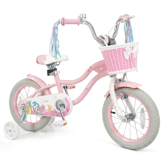 Costway 14" Kids Bike with Training Wheels Hand Coaster Brakes Adjustable Seat Handlebar Pink