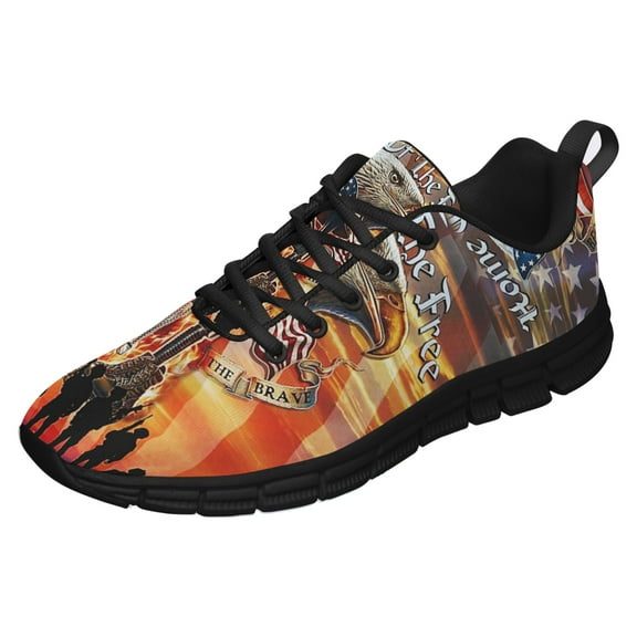 American Flag Patriots Home Of The Free Because Of The Brave Running Shoes Sneakers Mesh Black Size 3.5