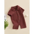 thumbnail image 5 of BemeyourBBs Newborn Baby Boy Girl Summer Clothes Infant Baby Boys Cotton Linen Outfit One Piece Romper Solid Color Lapel Short Sleeve Button Down Jumpsuit Shorts, 5 of 9