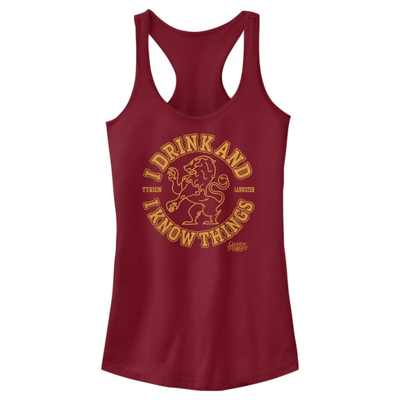 Junior's Game of Thrones I Drink and I Know Things College Logo  Racerback Tank Top Scarlet Large