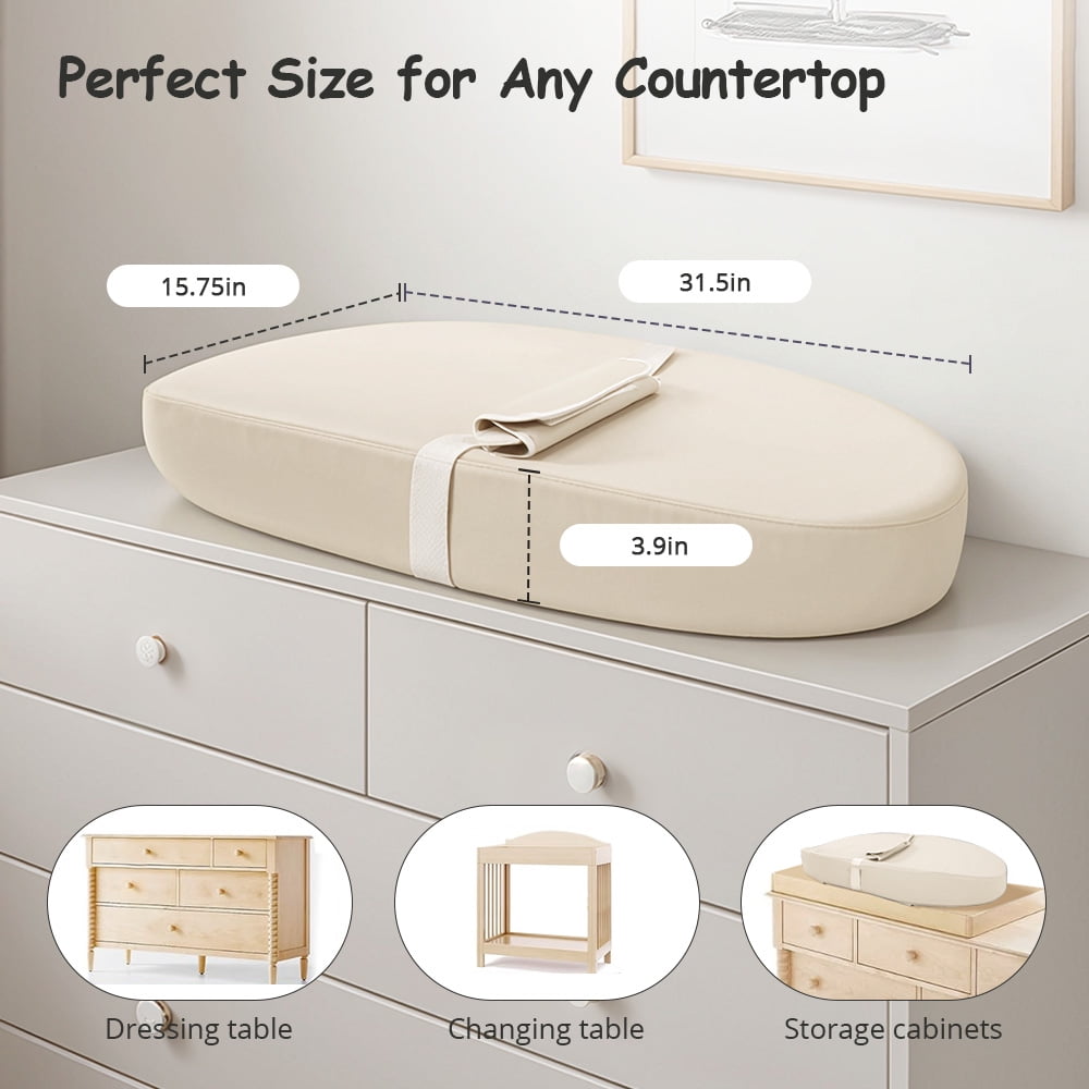 Baby Changing Pad, Caveen Wipeable Baby Changing Station for Diaper Change and Dresser, with Waterproof PU Cover and Non-Slip Bottom, Portable, Beige
