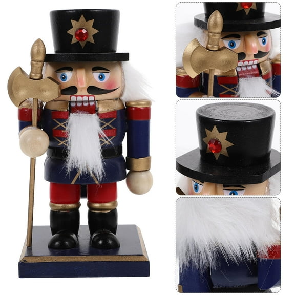 LEORX Wood Nutcracker Soldier Shape Figurine Blue Ornament 1Set