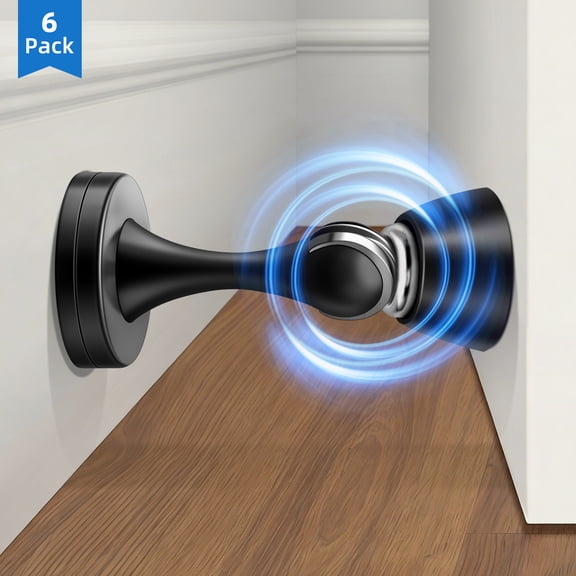 KOLAKO Magnetic Door Stopper, 6 Pack Magnet Door Stop, Baseboard Floor Wall Mounted for Home, Waterproof,Black