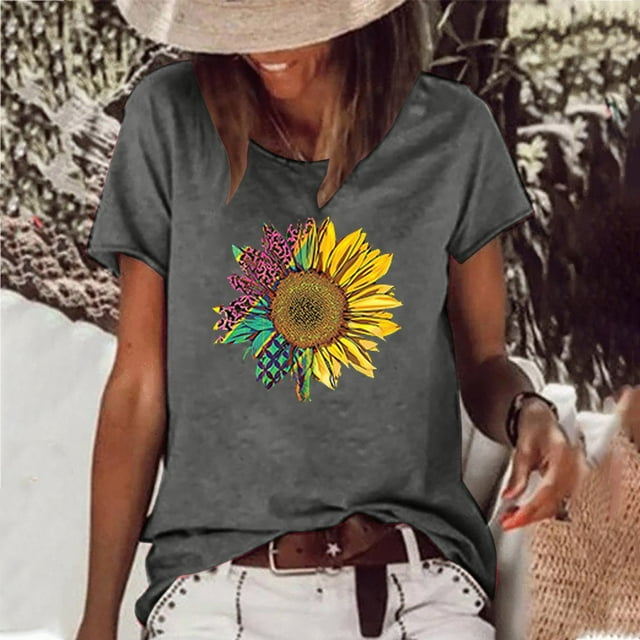 CEHVOM Mode Adulte Femme Col Rond Manches Courtes T-Shirt Imprimé Ample Court