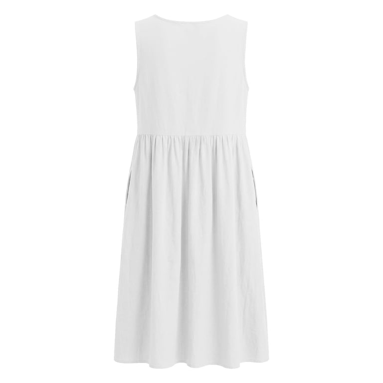 Axiiglly White Linen Dress Women Crewneck Sleeveless Knee Length Boho Midi Dresses with Pockets Summer Flowy Beach Sundresses L, Women's, Size: Large Axiiglly White Linen Dress Women Crewneck Sleeveless Knee Length Boho Midi Dresses with Pockets Summer Flowy Beach Sundresses L, Women's, Size: Large