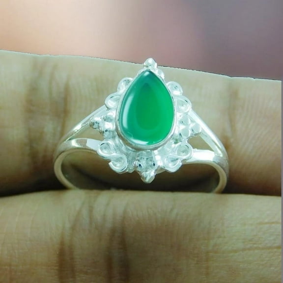925 Sterling Silver Handmade Designer Ring Unique Natural Green Onyx Gemstone Jewelry