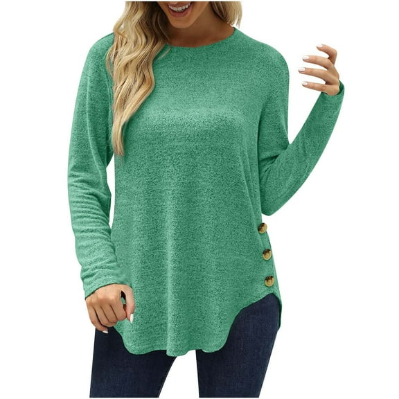 gakvbuo Plus Size Pullover Sweaters For Women Long Sleeve Sweatshirts Fall Tunic Tops Women Casual Long Sleeve Solid Shirts Lightweight Round Neck Button Down Tunic Tops