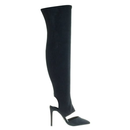 Worship41 by Anne Michelle, Over-The-Knee Pointed Toe Boots w Cut Out Open Heel,