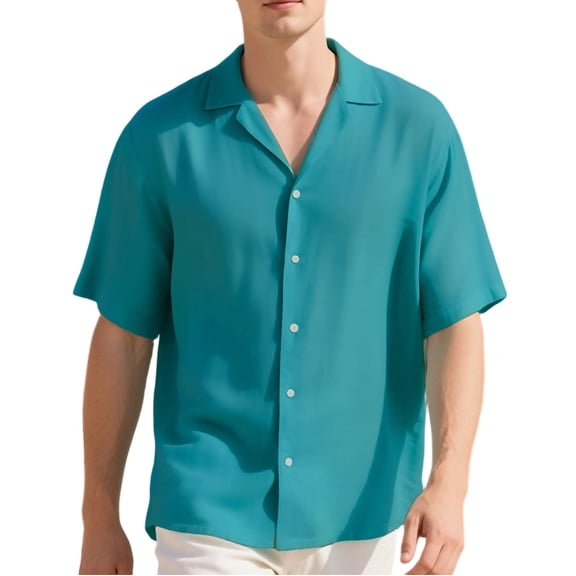 Taylonsss Men's Short Sleeve Shirt Comfortable Loose Fit Casual Summer Shirt with Lapel Collar Lightweight Stretch Nylon and Spandex Blend