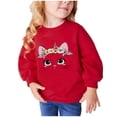 thumbnail image 2 of Wavsuf Sweatshirts Childrens Girls Winter Printed Pullover Crew Neck Hoodless Sweatshirt Red Size 5 Years, 2 of 5