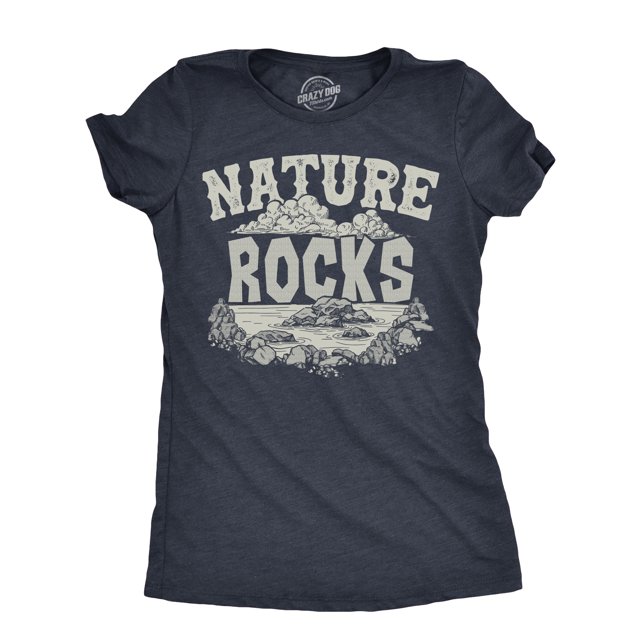 Womens Nature Rocks T Shirt Funny Outdoor Geology Lovers Joke Tee for Ladies (Heather Navy - ROCKS) - 3XL