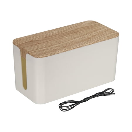 Uxcell Cable Management Box PP Cord Organizer Box w Tie to Hide Wires & Power Strips for Home Small White Wooden