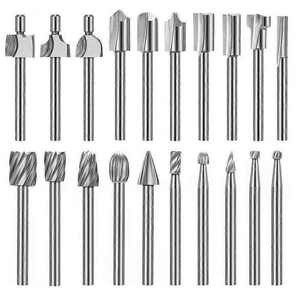 20Pc HSS Router Carbide Engraving Bits for Dremel Router Bit Set 1/8"(3mm) Shank for Dremel Proxxon Rotary Tools