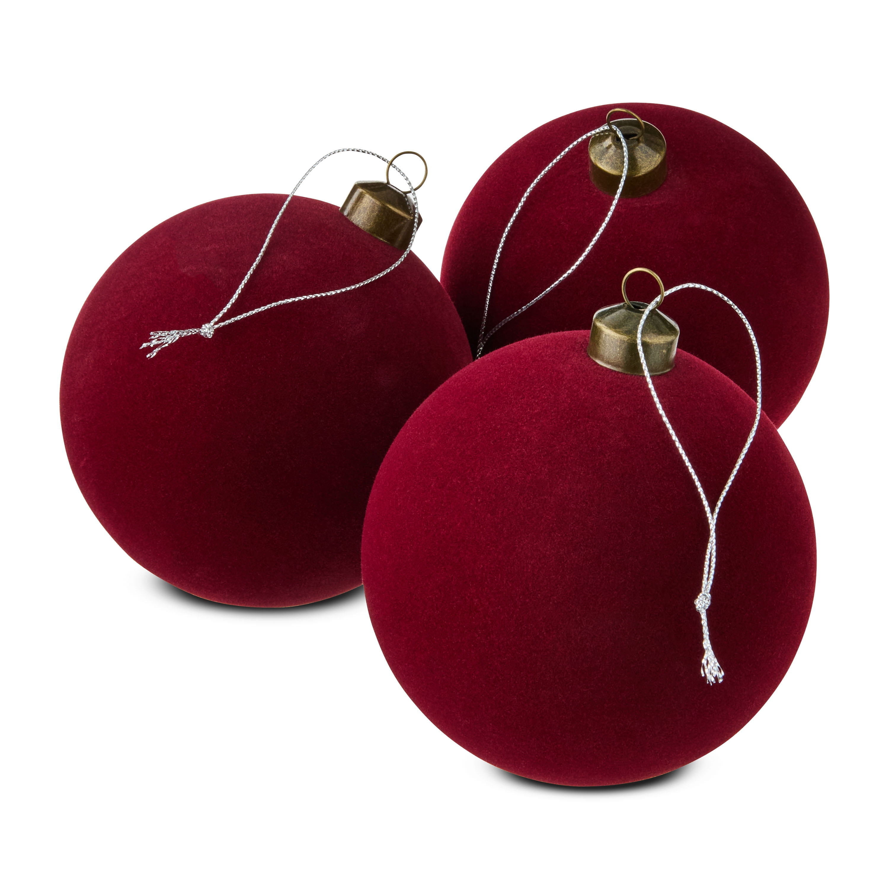 4 Count Dark Red Velvet-Feel Ball Christmas Ornaments, 4.5", by Holiday Time