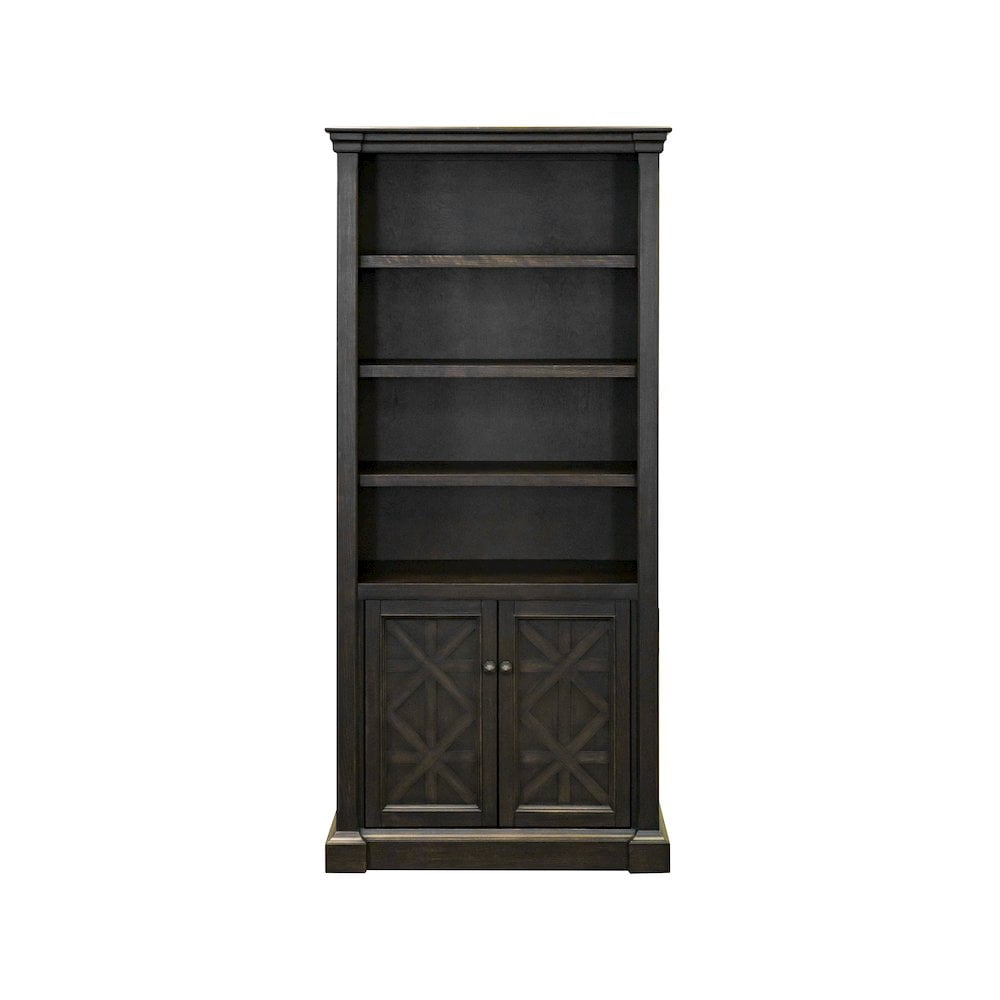 Traditional Wood Bookcase With Doors Office Shelving Storage Cabinet Dark Brown