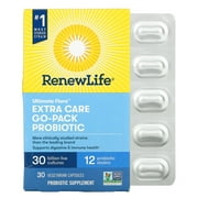 Renew Life Extra Care Go-Pack Probiotic Capsules, Daily Supplement Supports Immune, Digestive and Respiratory Health, L. Rhamnosus GG, Dairy, Soy and gluten-free, 30 Billion CFU, 30 Ct