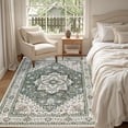 thumbnail image 3 of 3x5 Area Rugs Living Room Rug: Washable Vintage Boho Medallion Rug No Slip Stain Resistant Soft Carpet Indoor Large Carpets for Bedroom Dining Room Farmhouse Nursery Hallway Home Office Green Ivory, 3 of 18