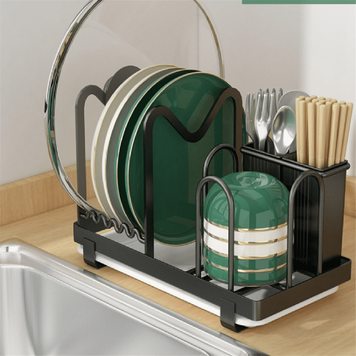 Small Dish Drying Rack Kitchen Sink Drainer Organizer Cutlery Utensils Spoon Holder Counter Storage Tableware Drainboard,1 x Small Dish Drying Rack,Black