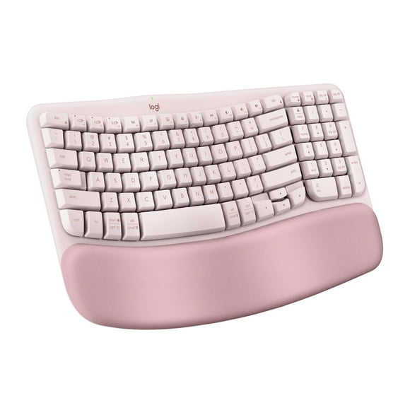 Logitech Wave Keys - clavier ergonomique sans fil, repose-poignets rembourré, frappe naturelle et confortable, Easy-Switch, Bluetooth - Rose