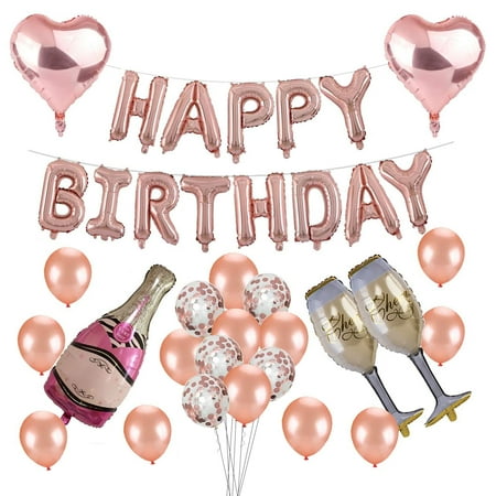 Birthday Balloons Champagne - High Supply Birthday Party Decorations. Gold Rose Happy Birthday Party Set with Large Champagne Foil Balloon Gold Rose Balloon And Confetti Balloon 37Pcs For Birthday Party Supplies