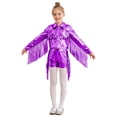 thumbnail image 1 of TSSOE Girls 90s Theme Concert Rave Disco Hip Hop Dance Outfit Cowgirl Shiny Metallic Fringe Jacket with Shorts Set Purple 10, 1 of 5