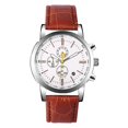 thumbnail image 1 of Montre-bracelet analogique tendance pour hommes et femmes, bracelet en PU (marron), 1 of 4