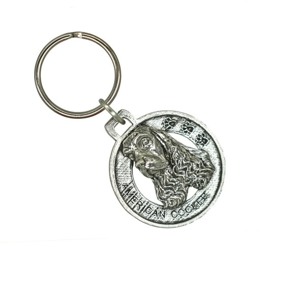 American Cocker Spaniel Keychain, Merry Cocker, Dog, Canine, AKC, Pewter, Keys, Key Fob, Key Chains, Over 100 Dog Designs Available, Made in the USA, Creative Pewter Designs. D008KC