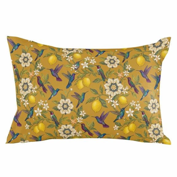 Orange Yellow Lemon Birds Throw Pillow Cover 24 x 36 Inch Decorative Pillow Cover Summer Botanical Tropical Lumbar Pillowcase Seasonal Rectangle Cushion Case for Couch Sofa Bed Living Room