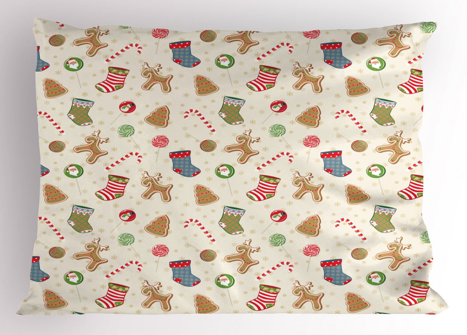Christmas Pillow Sham Traditional Sweets of Xmas Party Gingerbread