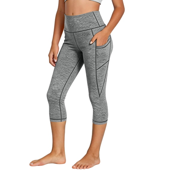 Girls Gray Capri Leggings High Waisted with Pockets Active Kids Polyester Blend Sizes 120-160,Size 12 T