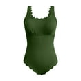 thumbnail image 5 of Women's Retro Square Neck Scalloped Ribbed One Piece Swimsuit - Medium Coverage Bathing Suit with Back Cutout, 5 of 6