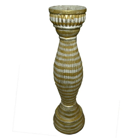 - Handmade Gold and White Carved 20-Inch Wood Candlestick (Indonesia)