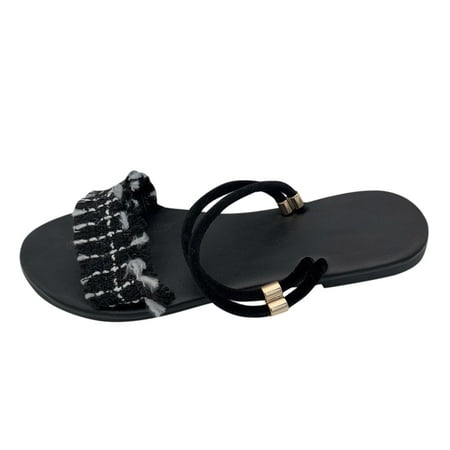 

KaLI_store Women Sandals Women Sandals Summer Sandals Flat Shoes Comfortable Strap Wedding Party Sandal Black