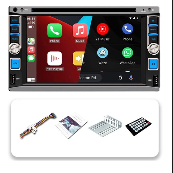 6.2 inch Dual Spindle Car Stereo with DVD Player, Wired CarPlay, Mobile Phone Cast Screen, Bluetooth FM Radio 9213B