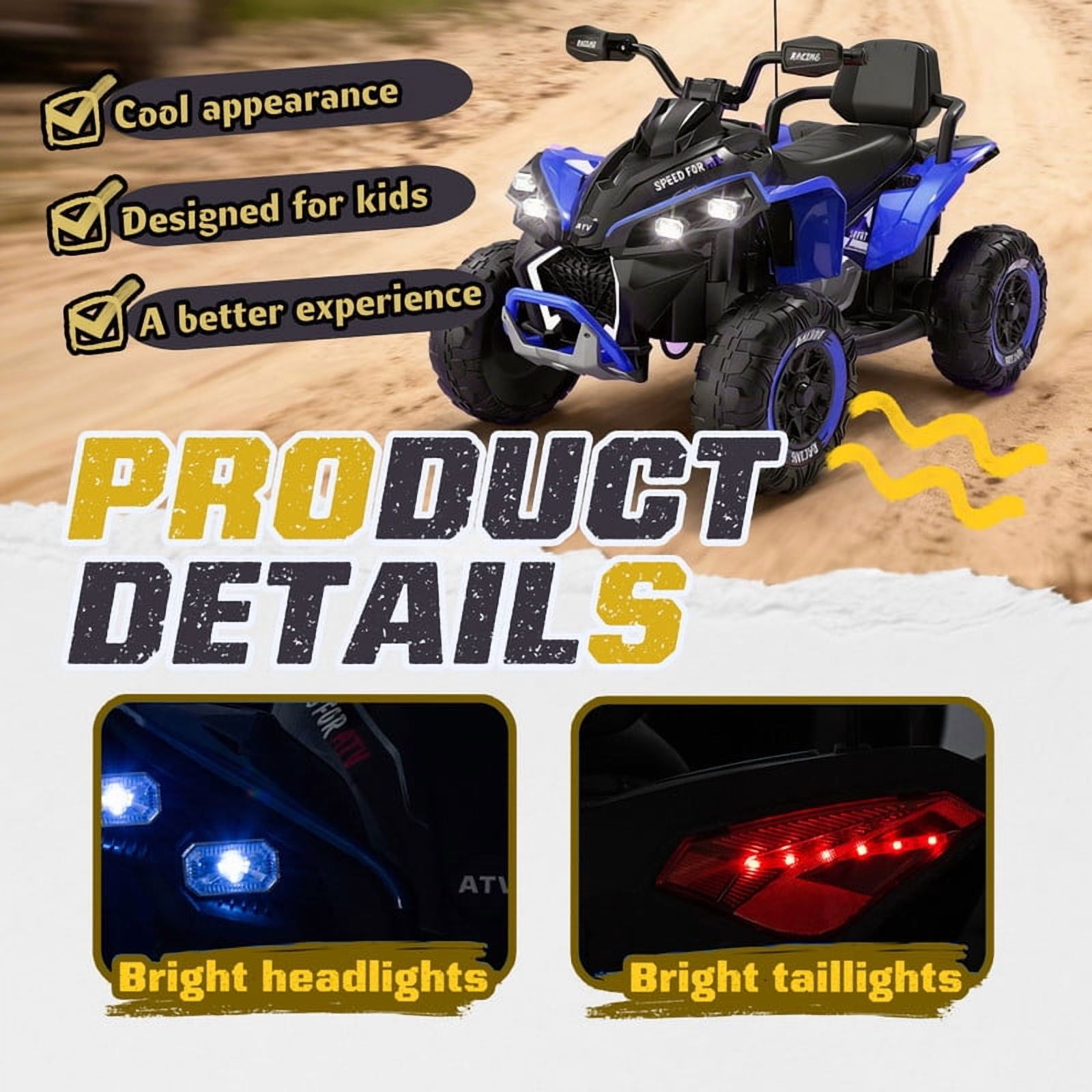 Gundir 24V Electric Ride On Car for Kids with Remote Control, Four-Wheel Shock Absorber, Bluetooth Storytelling, Music, LED Lights, USB/MP3 Support, 3.73MPH, Age 3-12, Blue