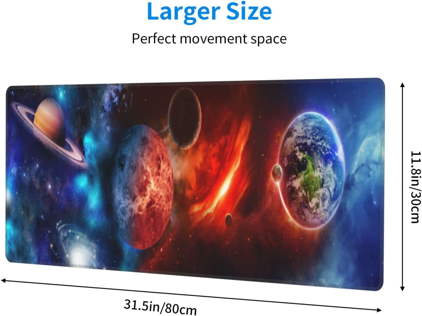 Space Galactic Earth Gaming Mouse Pad XL, Extended Stitched Edges Mousepad, Large Mouse Mat Desk Pad, Long Non-Slip Rubber Base Mice Pad（31.5x12 Inch）