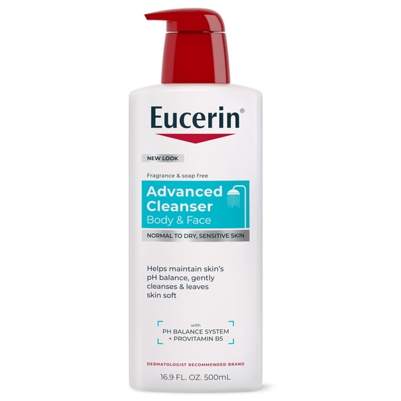 Eucerin Advanced Cleansing Body & Face Cleanser for Dry, Sensitive Skin, pH-Balanced, 16.9 fl oz