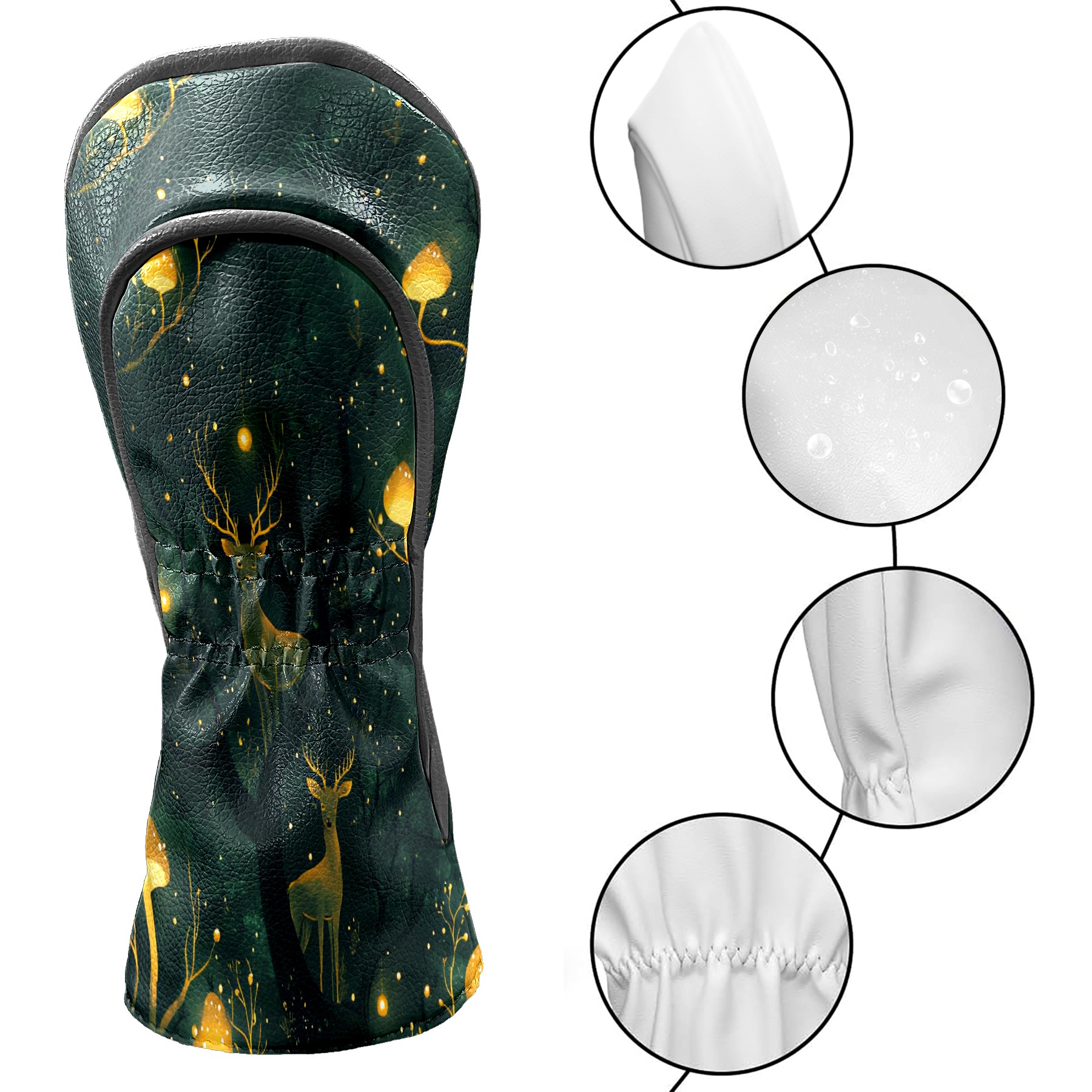 Golf Club Covers, Green DeerMushroom Premium PU Leather Driver Hybrid Putter Head Covers with Velvet Lining, Waterproof Golf Gifts for Men Women