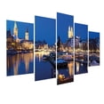 thumbnail image 3 of Cityscape 5 Panels Acrylic Glass Wall Art, Zurich Night Scenery Swiss Scenery Historic Town Switzerland Picture, Accent for Living Room, Bedroom, Dorm, 60" x 30", Cobalt Blue and Cream, by Ambesonne, 3 of 5