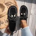 thumbnail image 4 of Rokment Womens Vintage Boho Beach Walking Shoes Wide Width Comfortable Beads Casual Suede Arch Support Mary Jane Cork Footbed Platform Oxfords Dress Fashion Sneakers Black Size 6, 4 of 8