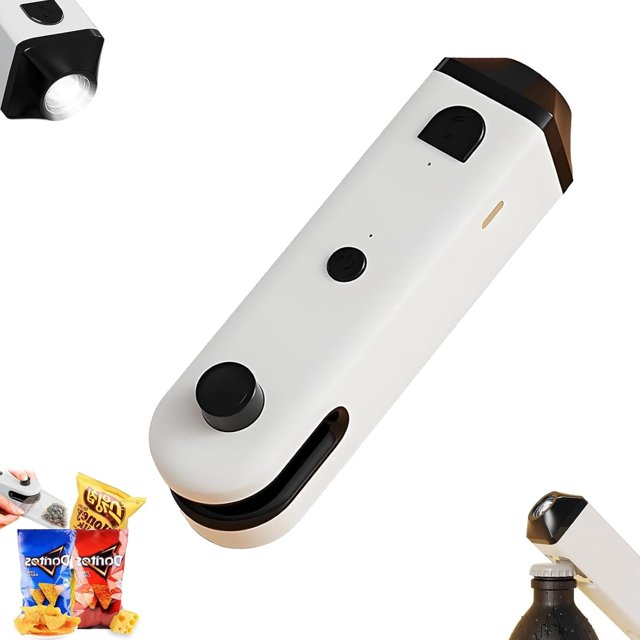 Mini Bag Sealer with Cutter and Magnet, Hand Held Sealer, Rechargeable Mini Bag Sealer with Magnet, With Cutter, Flashlight, Corkscrew, Magnetic, Chip Bag Sealer Heat Seal