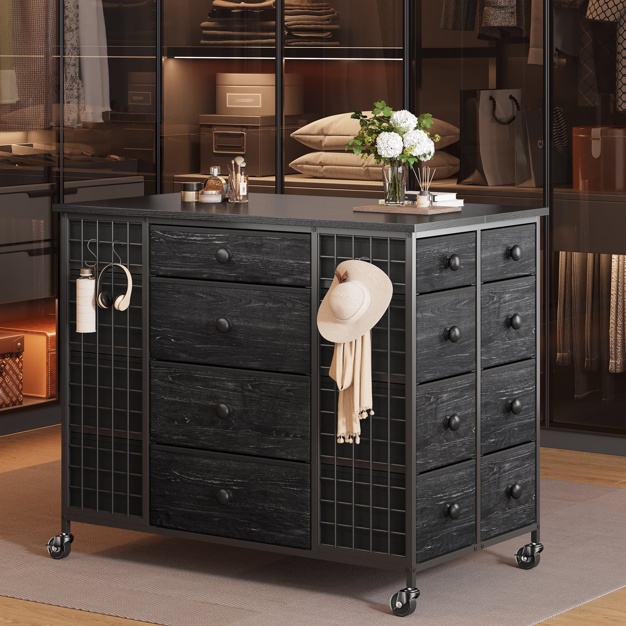 EnHomee 24 Drawers Dressers for Bedroom Closet Dresser Fabric Drawers with Wheels,Black