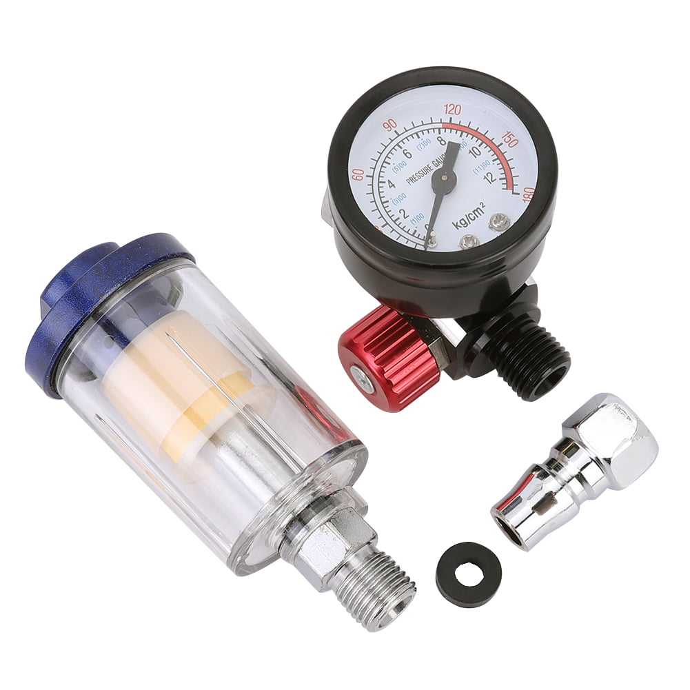 0-180PSI Air Pressure Regulator Gauge Spray Gun In-Line Water Trap Filter Meter 